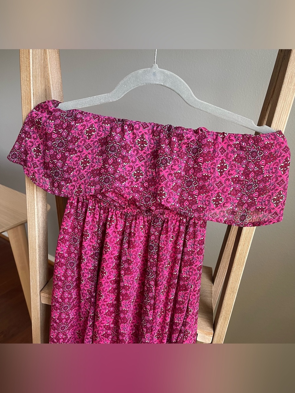 Hollister Strapless Sheer Floral Maxi Dress XS Maroon Party Gown Romantic Boho - Picture 2 of 7
